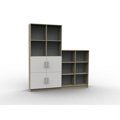 Bibliothèque sur mesure design, en bois et porte blanche, modèle Boisé