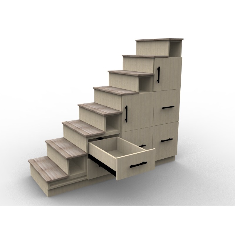 Meuble escalier avec effet bois, modèle Chêne Boisé avec tiroir