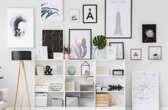 Custom white shelf with books and small decorative objects