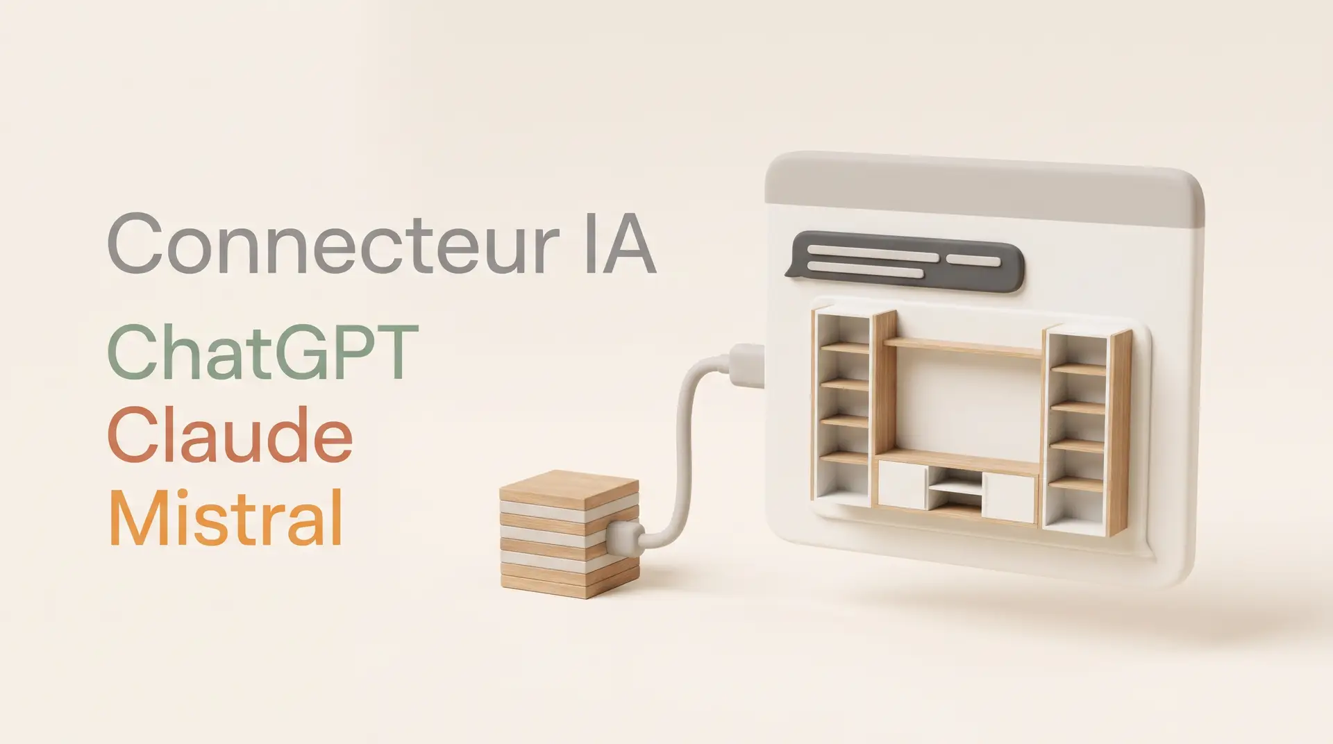 Interface d'un assistant IA créant un meuble sur mesure avec le connecteur DessineTonMeuble