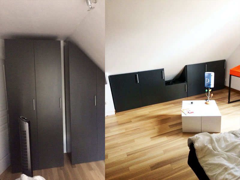 begehbarer Kleiderschrank unter der Dachschräge schwarz