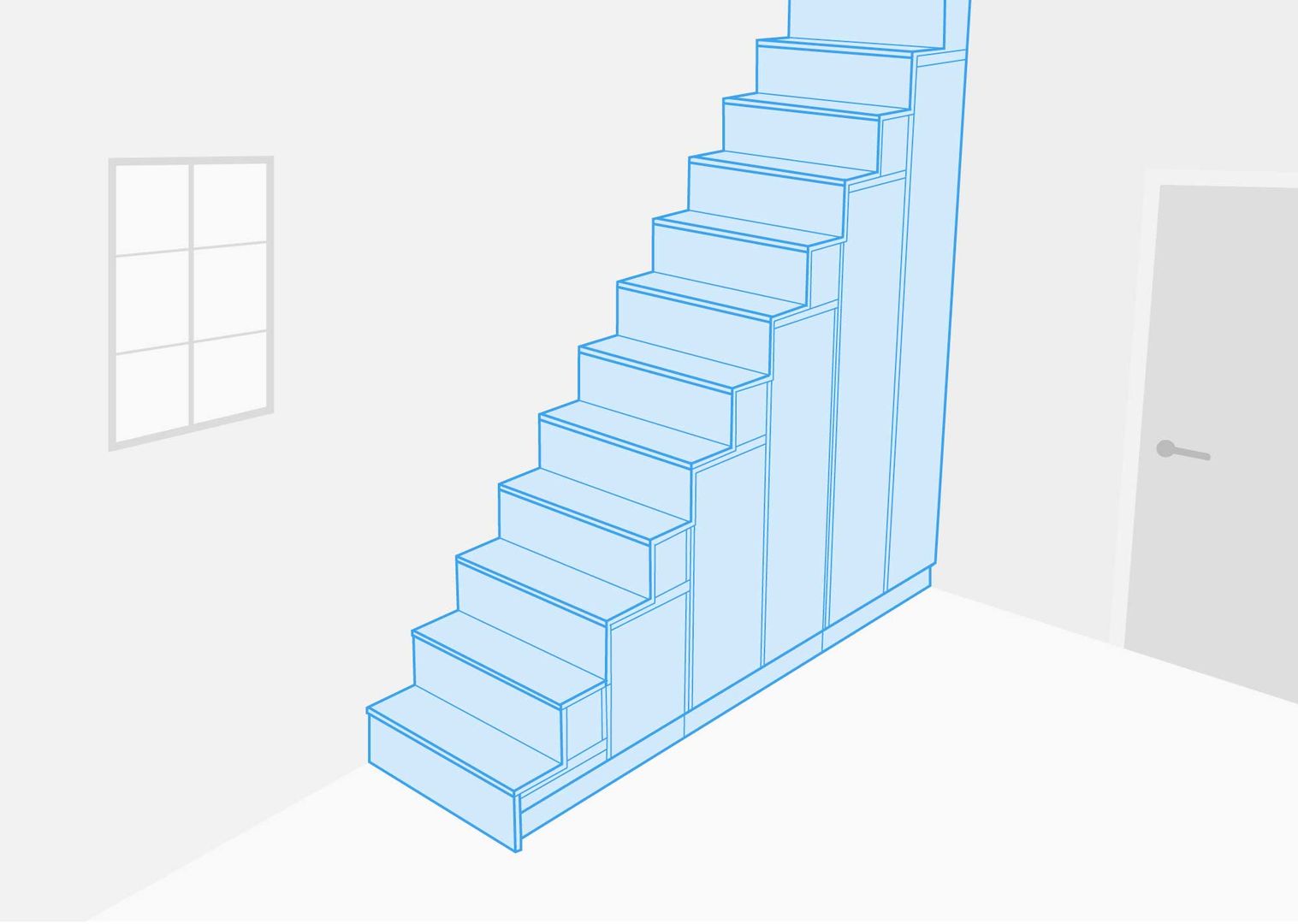 habitación con mueble escalera