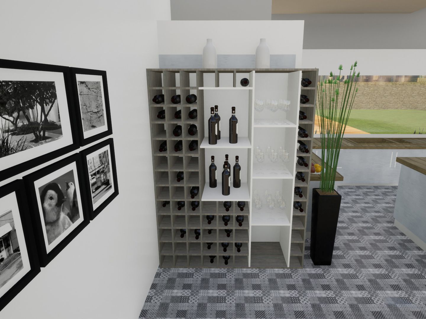 bodega de vino blanca y madera cocina