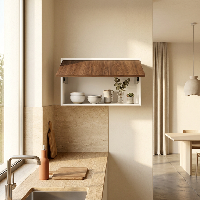 Meuble suspendu avec porte relevable push-pull