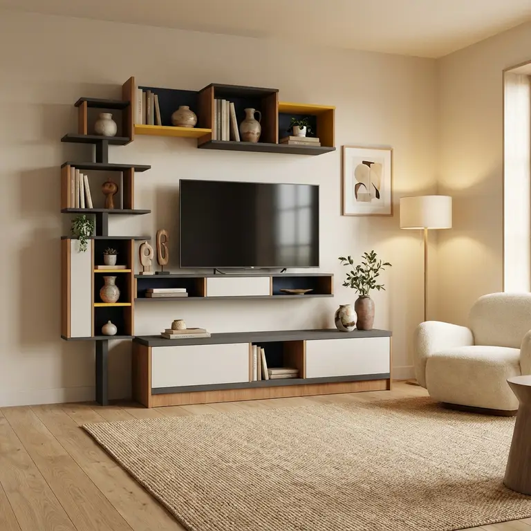 Aménagement de salon avec meuble TV structuré à configurer 