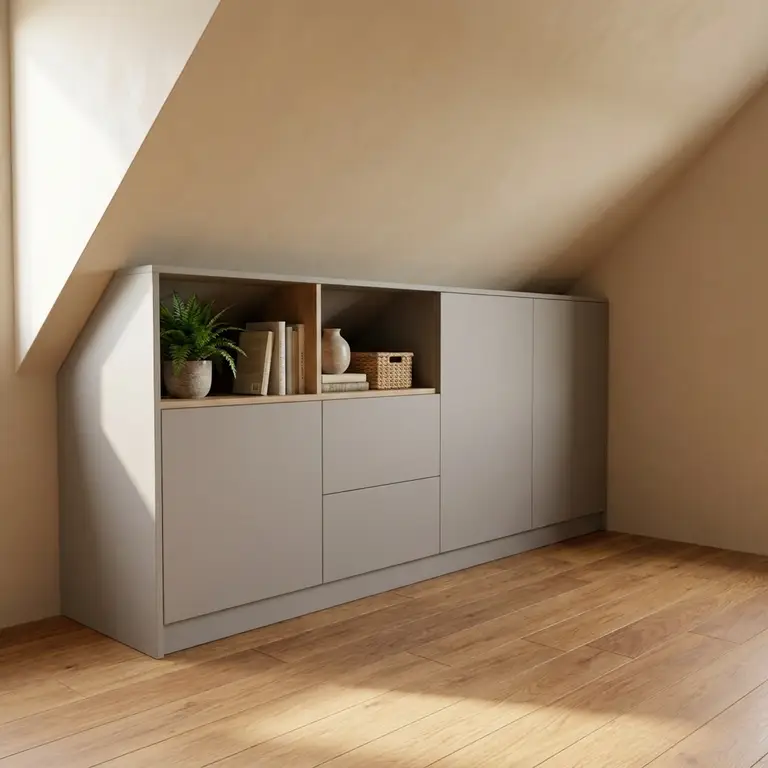 Meuble sous pente sur mesure gris platine