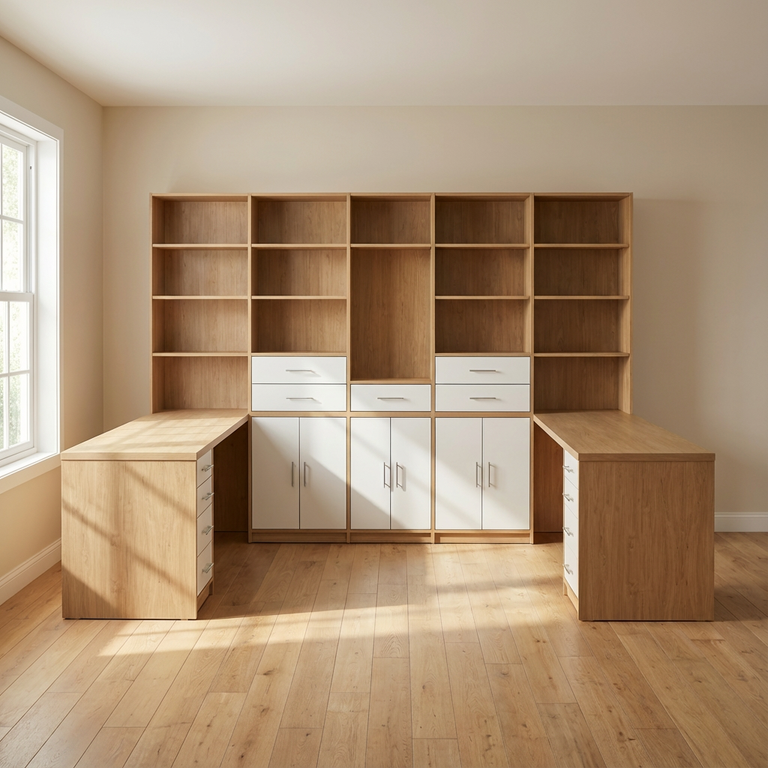 bureau double avec bibliothèque sur mesure