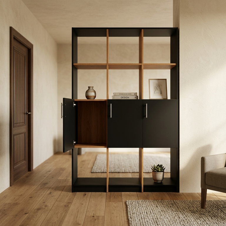 Meuble claustra haut bois et noir