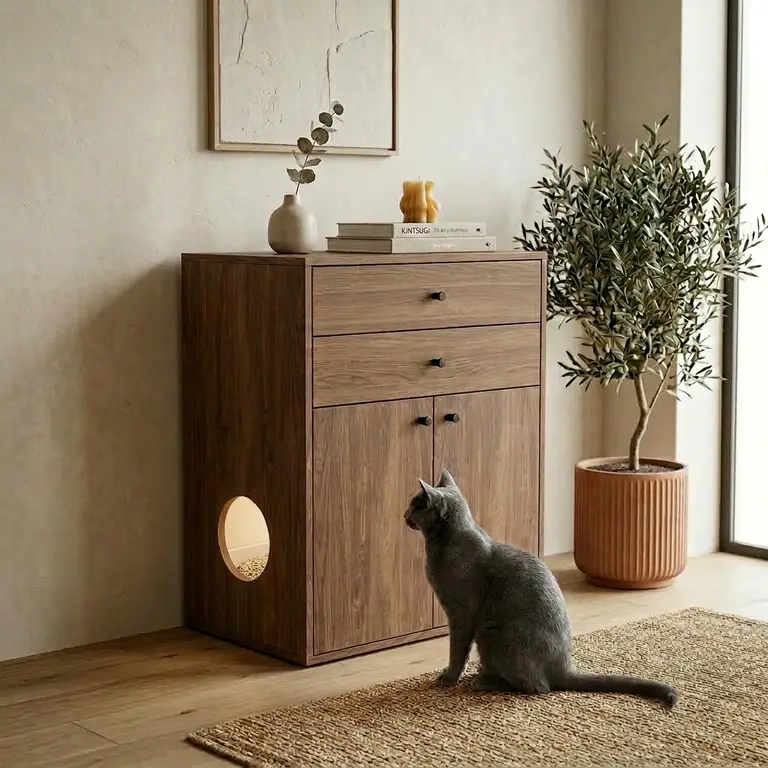 Meuble sur mesure cache-litière pour chat - Vue 3