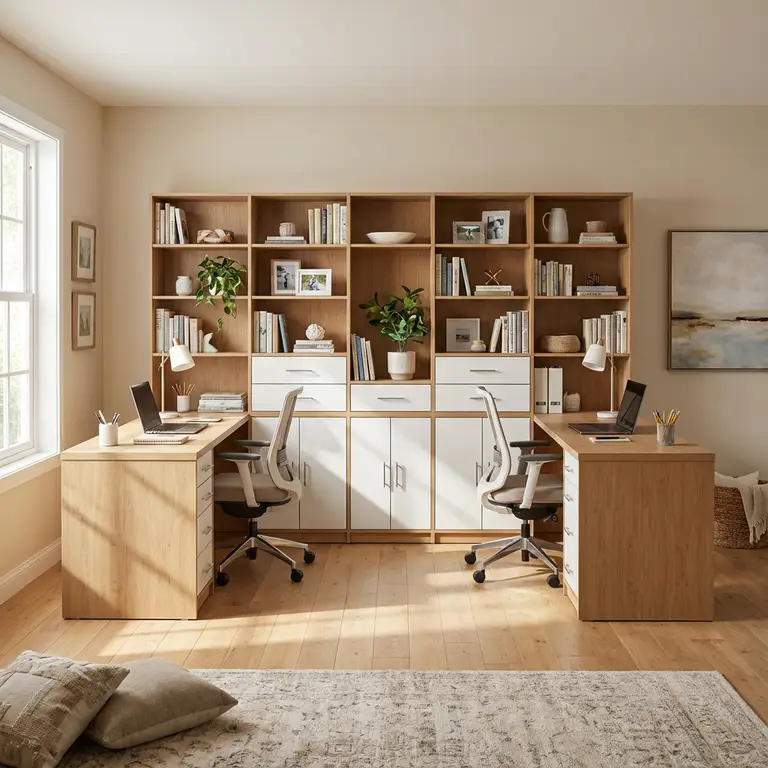 bureau double avec bibliothèque sur mesure