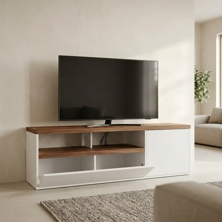 Meuble bas blanc et bois sur-mesure