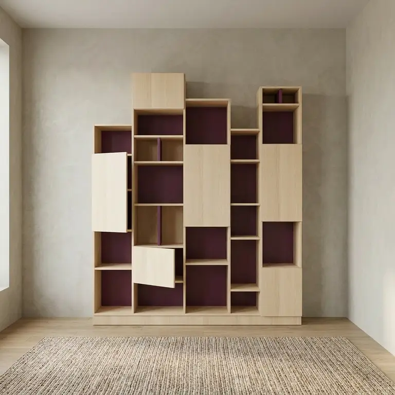 Large unstructured acacia bookcase