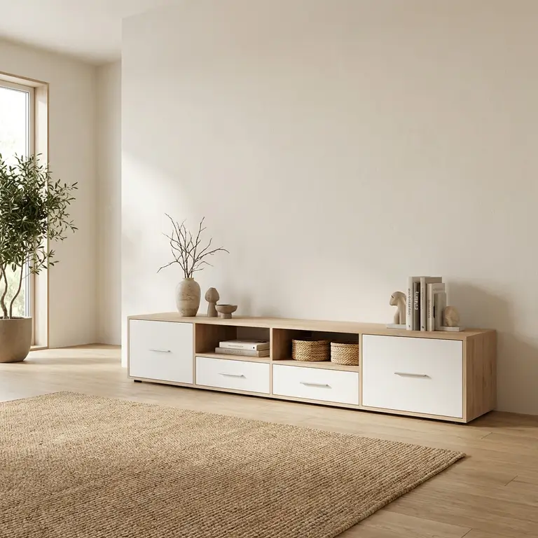 Meuble TV rangement bois sur mesure