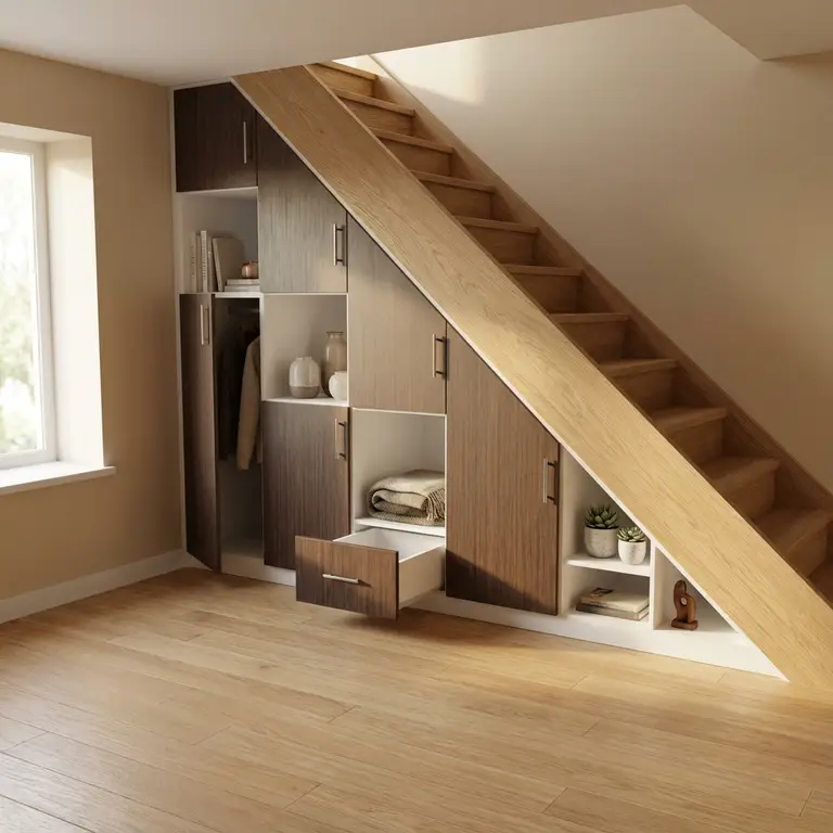 Placard sous escalier blanc bois