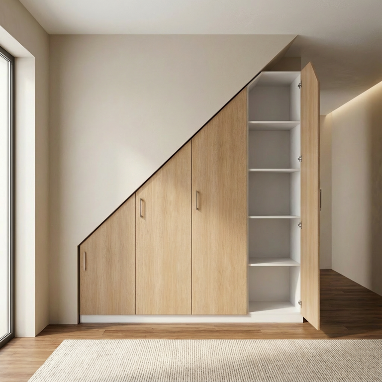 Placard sous escalier ou sous pente sur mesure - pente à gauche