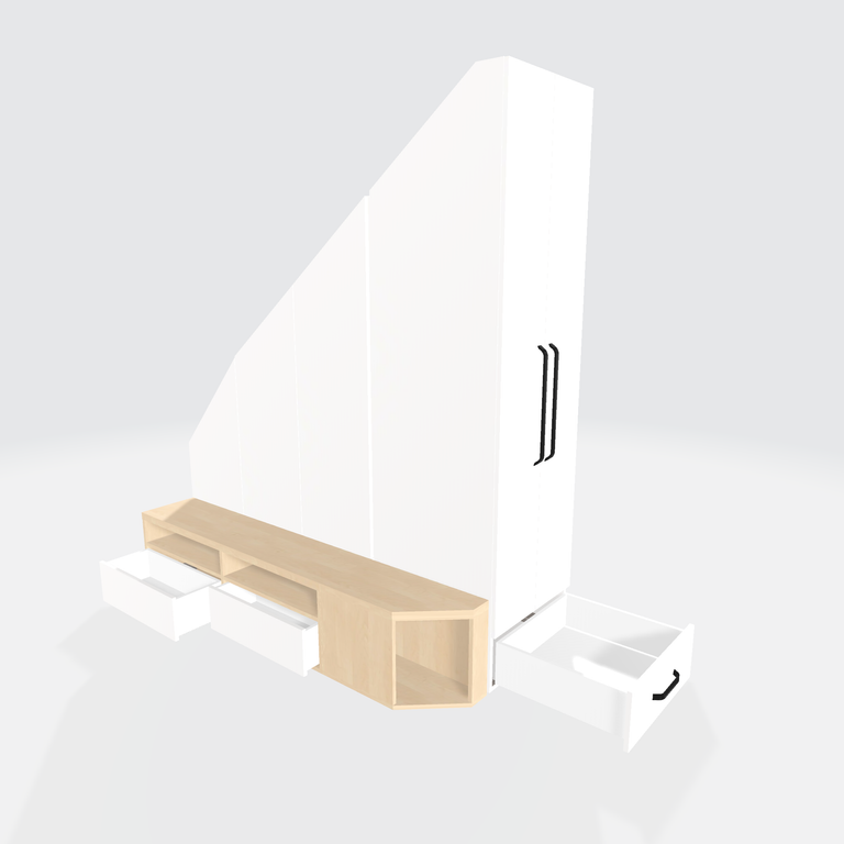 Furniture under stairs with bench