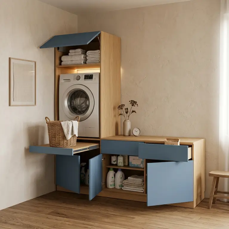 Meuble pour machine à laver sur mesure avec tablette