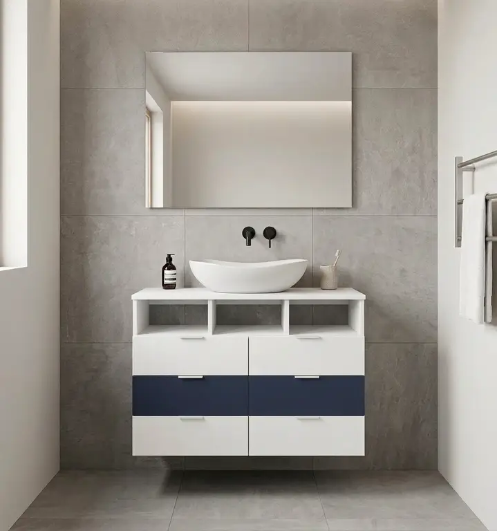 Meuble salle de bain avec tiroirs colorés - Vue 2