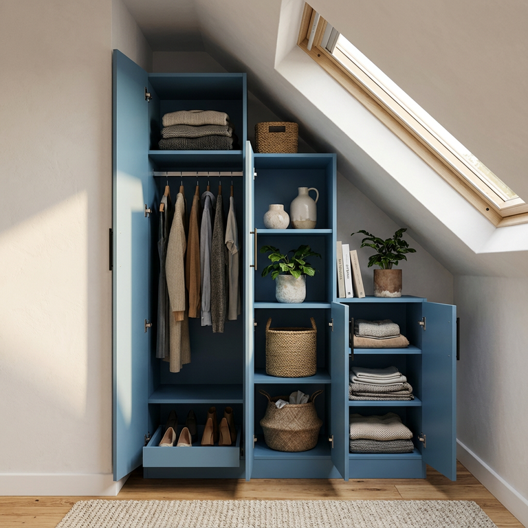 Meuble à hauteur variable sous pente bleu