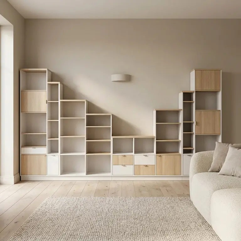 Large, custom-made, asymmetrical bookcase