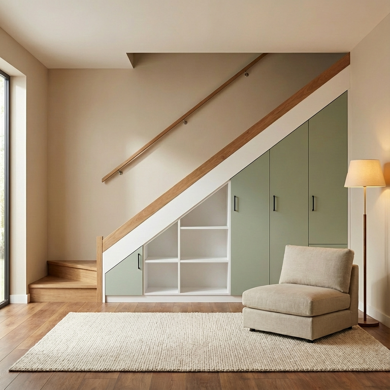 Made-to-measure under-stairs walk-in wardrobe