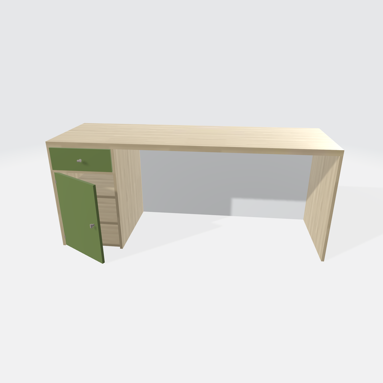 Bureau avec tiroir et placard vert taiga et bois