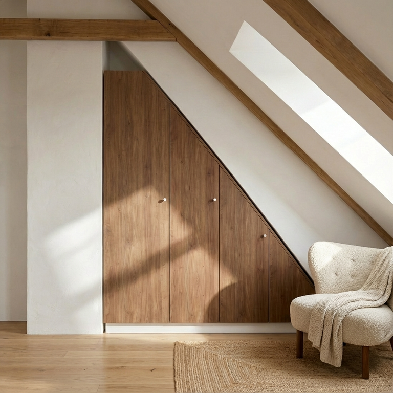 Meuble sous pente avec portes de placard, pente à droite