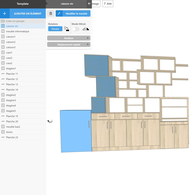 Configuration 3D Bibliothèque et bureau multifonction destructuré original