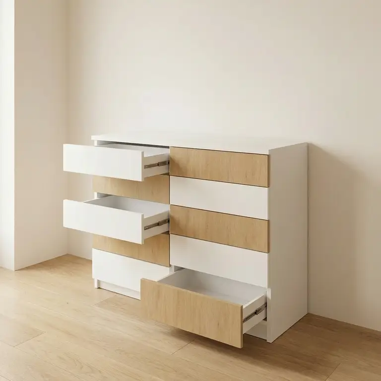 White wooden chest of drawers