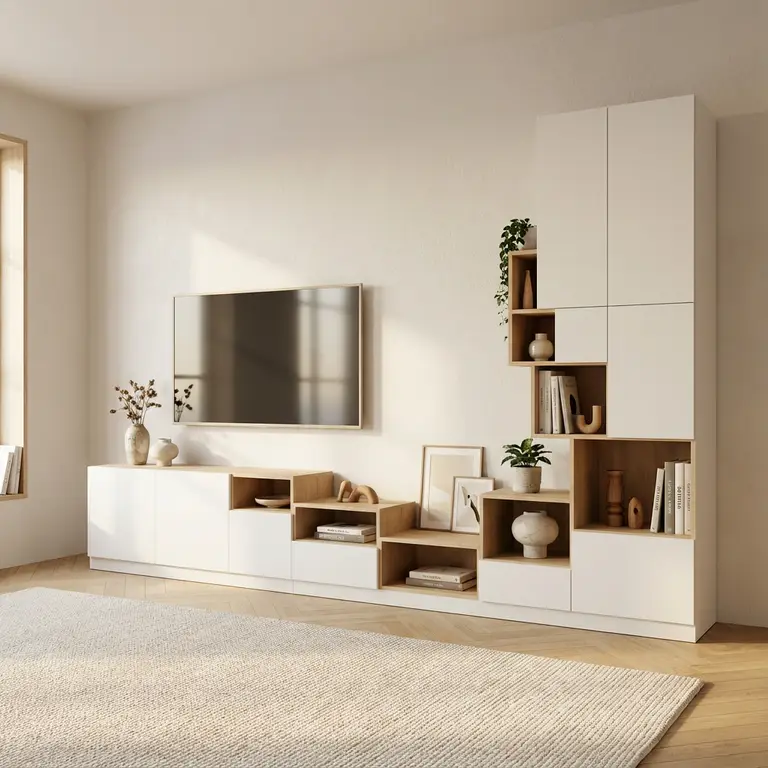 Rangement Moderne En Bois Clair Et Blanc 221384
