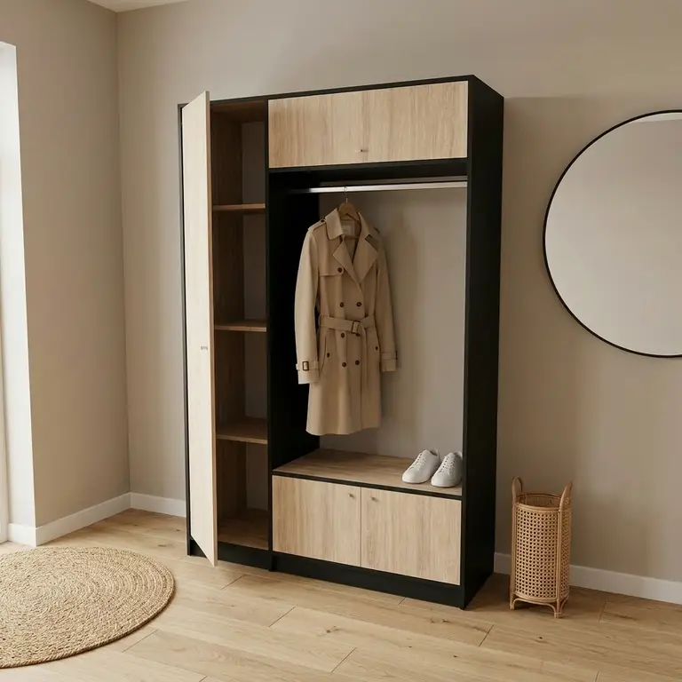 Meuble d'entrée fonctionnel avec banc