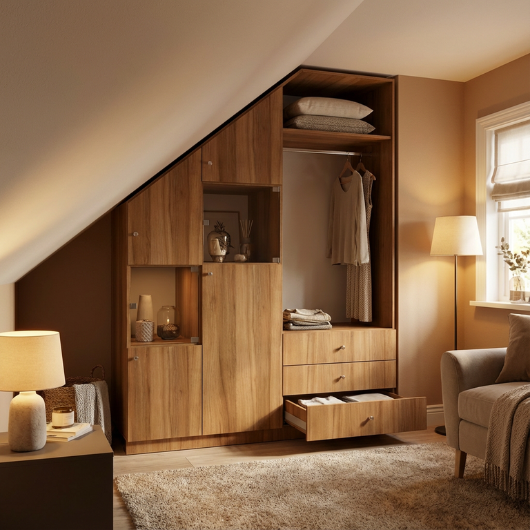 Meuble sous pente dressing avec portes en verre