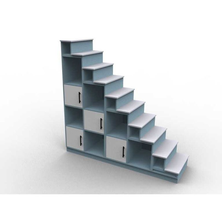 Meuble escalier pour mezzanine bleu blanc, modèle Lagon