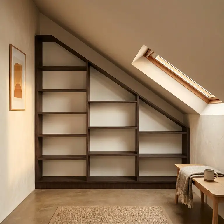 Bibliothèque sous pente ou sous escalier - noir et blanc