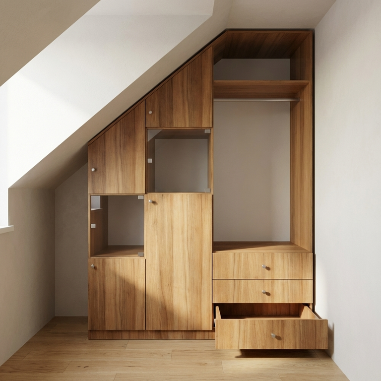 Meuble sous pente dressing avec portes en verre