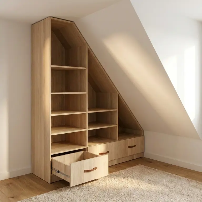 Meuble sous pente sur mesure en bois acacia