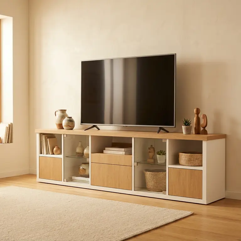 Configuration meuble sur mesure pour vidéoprojecteur avec portes en verre