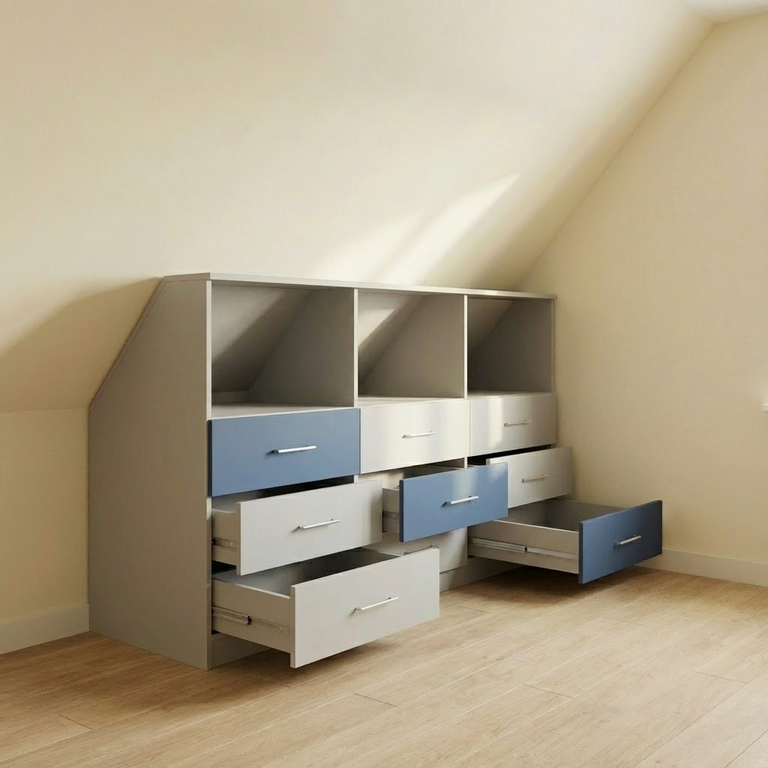 Chest of drawers with rear slope