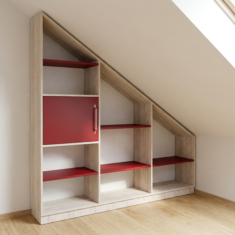 Bibliothèque sous pente rouge