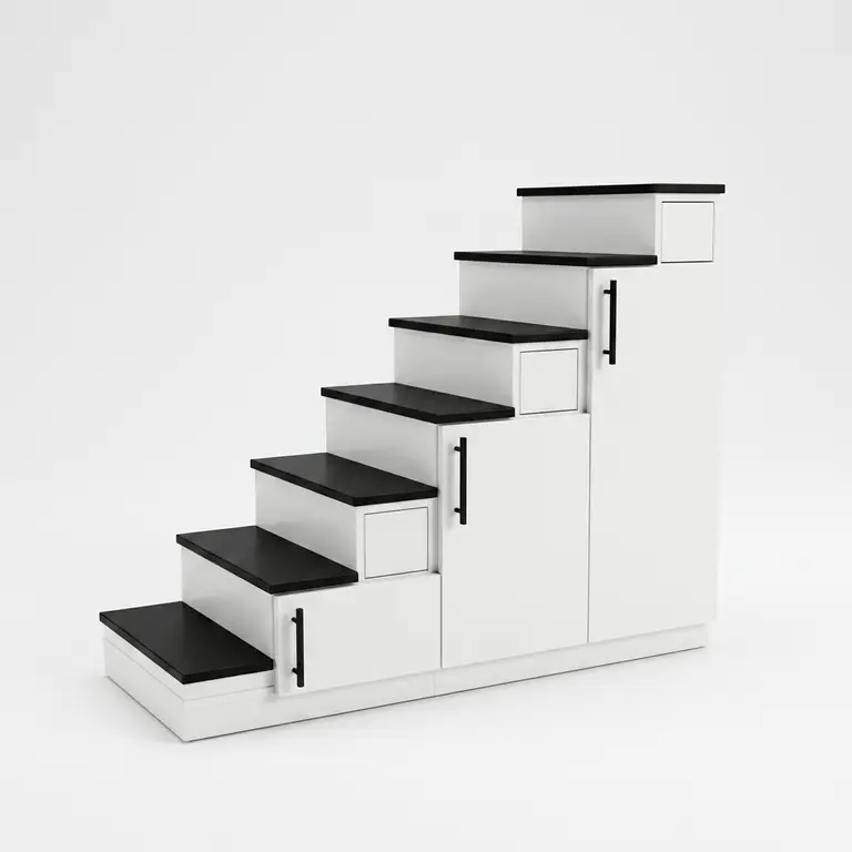 Meuble escalier mezzanine blanc et noir sens gauche