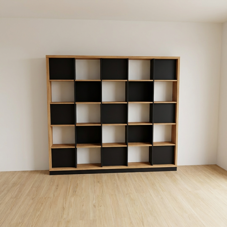 Bibliothèque claustra en bois noir sur mesure