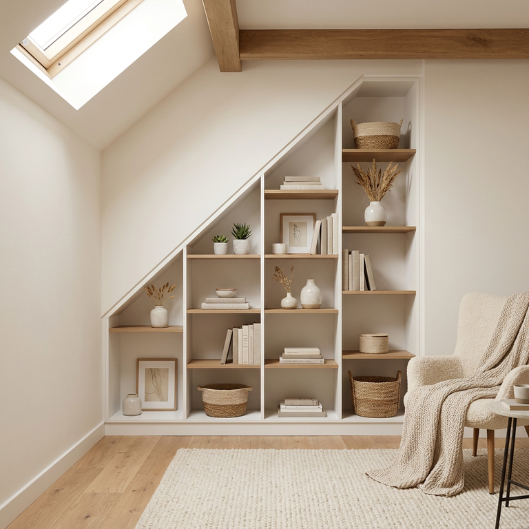 Etagères sous escalier pente à gauche sur mesure