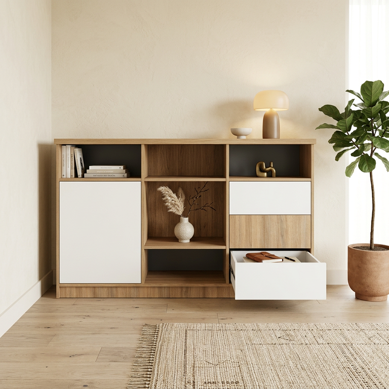 Commode grise bois et blanche personnalisée