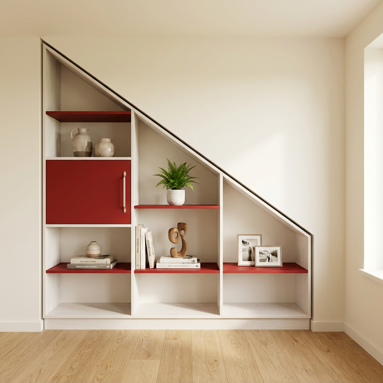 Bibliothèque sous pente rouge