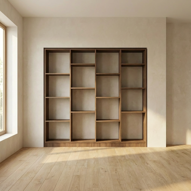 Bibliothèque 4 colonnes avec étagères, Smoked Liberty Elm