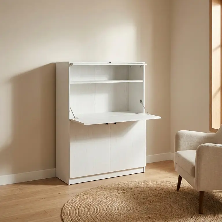 Bureau secrétaire blanc et bois sur-mesure