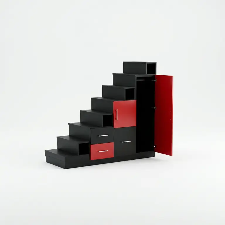 Meuble escalier rouge et noir sens gauche