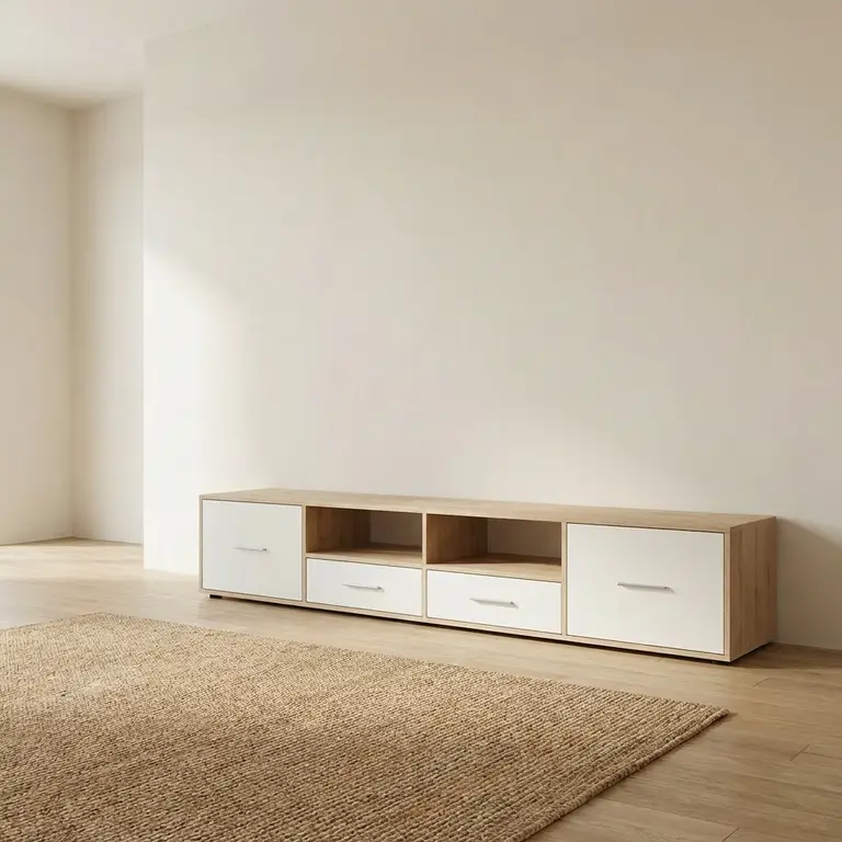 Meuble TV rangement bois sur mesure - Vue 2