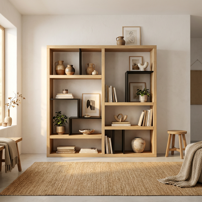 Configurer étagère murale moderne bois et noire sur mesure en 3D