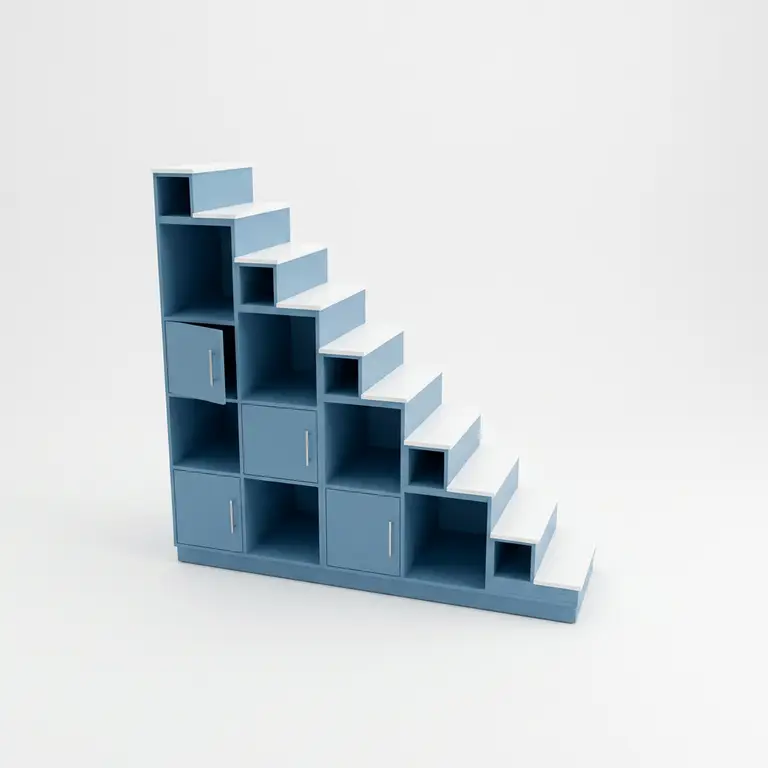 Meuble escalier pour mezzanine bleu blanc